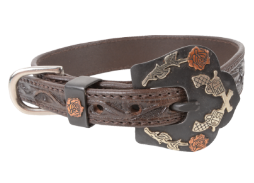 Leather Dog Collar with Gun and Roses Tooling